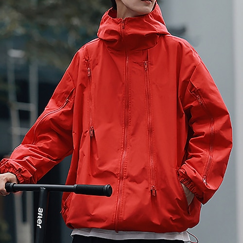 

Men's Hoodie Jacket Waterproof Hiking Jacket Gorpcore Hiking Windbreaker Urban Outdoor Windproof Breathable Quick Dry Outerwear Trench Coat Top Hunting Fishing Climbing Red Black Lightweight