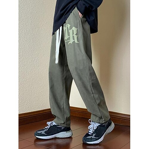 

Men's Trousers Casual Pants Drawstring Straight Leg Print Letter Comfort Soft Full Length Casual Daily Classic Casual / Sporty Loose Fit ArmyGreen Gray