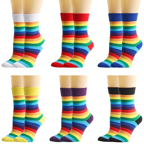 

Men's Women's Crew Socks Party Christmas Daily Rainbow Spandex Cotton Sporty Simple Casual 1 Pair