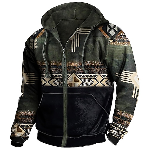 

Herren Kapuzenshirt mit durchgehendem Reißverschluss Jacke Schwarz Mit Kapuze Stammes Grafik-Drucke Zip Bedruckt Sport Natur Täglich Sport 3D-Druck Strassenmode Designer Ethnisch Frühling Herbst