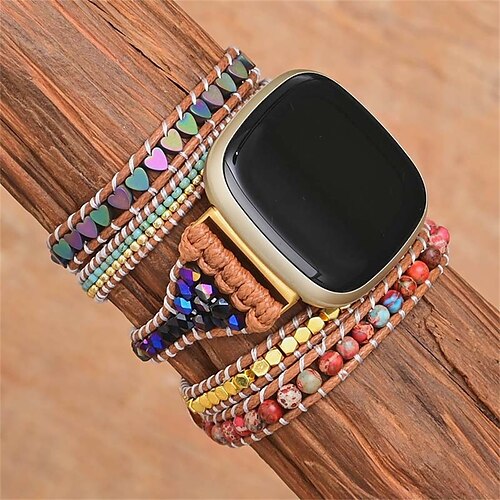 

1PC Smart Watch Band Compatible with Fitbit Versa 3 / Sense Versa 2 / Versa / Versa Lite Fabric Smartwatch Strap Handmade Multilayer Adjustable Handmade Braided Rope Replacement Wristband