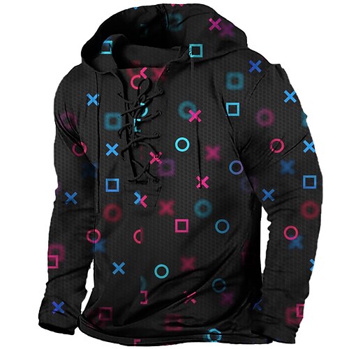 

Men's Pullover Hoodie Sweatshirt Pullover Green Blue Purple Red Hooded Geometric Graphic Prints Lace up Print Casual Daily Sports 3D Print Basic Streetwear Designer Spring & Fall Clothing Apparel