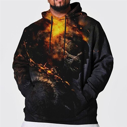 

Men's Plus Size Pullover Hoodie Sweatshirt Big and Tall Animal Hooded Long Sleeve Spring & Fall Basic Fashion Streetwear Comfortable Daily Wear Vacation Tops