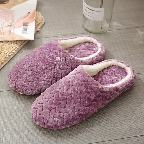 

Women's Unisex Slippers Home House Slippers Fleece Slippers Memory Foam Slippers Winter Flat Heel Round Toe Casual Satin Loafer Solid Colored Purple Rosy Pink Coffee
