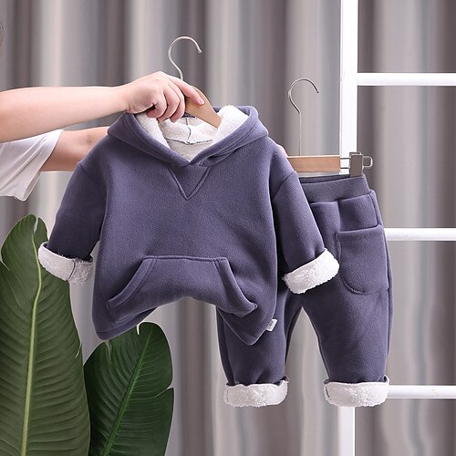 

2 Pieces Toddler Boys Hoodie & Pants Outfit Solid Color Long Sleeve Set School Active Adorable Winter Fall 3-7 Years Yellow Gray
