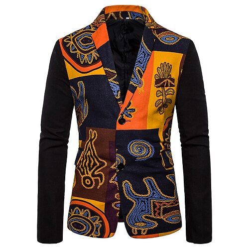 

Herre Mode Blazer Normal Standard pasform Patchwork Enkeltradede to-knapper Orange 2023