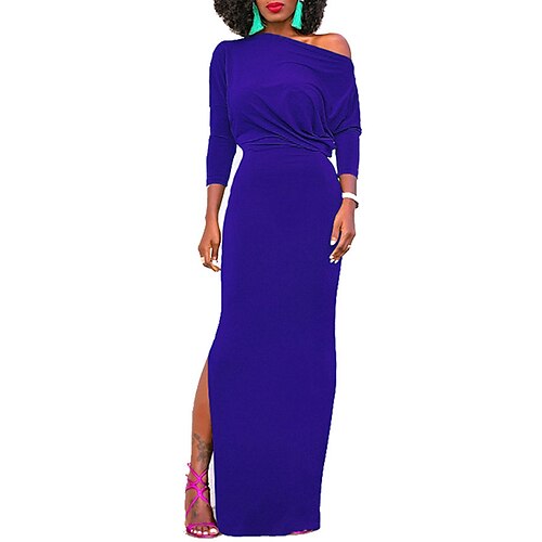 

Women's Sheath Dress Long Dress Maxi Dress Blue Long Sleeve Pure Color Ruched Winter Fall Autumn One Shoulder Fashion Winter Dress Fall Dress Loose Fit 2022 S M L XL 2XL