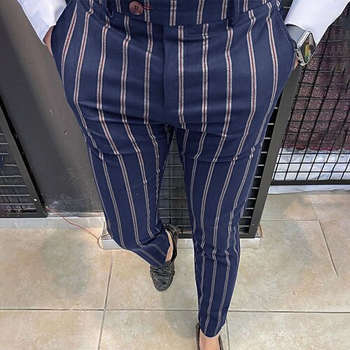 

Men's Chinos Trousers Jogger Pants Chino Pants Pocket Stripe Breathable Soft Casual Daily Fashion Streetwear Green Blue Micro-elastic