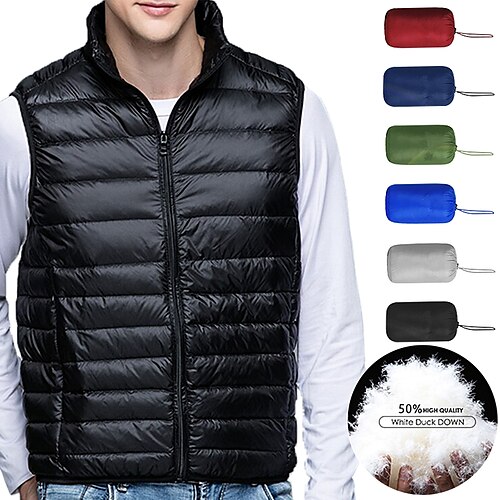 

Men's Down Vest Windproof Warm Casual Hiking Solid / Plain Color Outerwear Clothing Apparel Black Dark Green Burgundy