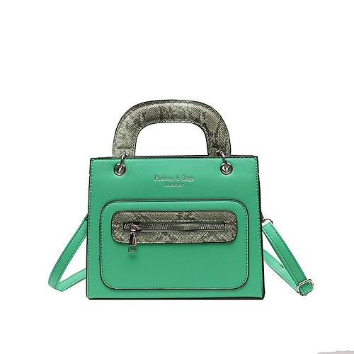 

Women's Leather Bag Work Bag Top Handle Bag PU Leather Zipper Snake Print Going out Office & Career Green Blue Khaki Silver