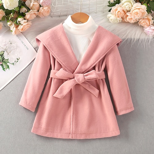 

Toddler Girls' Woolen Coat Solid Color Fashion School Coat Outerwear 7-13 Years Winter Pink / Fall