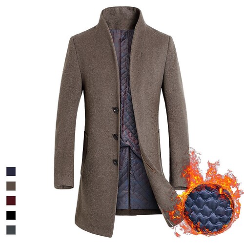 

Men's Winter Coat Wool Coat Overcoat Daily Wear Going out Fall & Winter Polyester Thermal Warm Washable Outerwear Clothing Apparel Fashion Warm Ups Solid Colored Button-Down Standing Collar Single