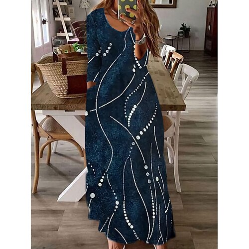 

Women's Casual Dress Long Dress Maxi Dress Green Blue Wine Long Sleeve Print Fall Spring Crew Neck Winter Dress Fall Dress Loose Fit 2022 S M L XL 2XL 3XL 4XL 5XL 6XL