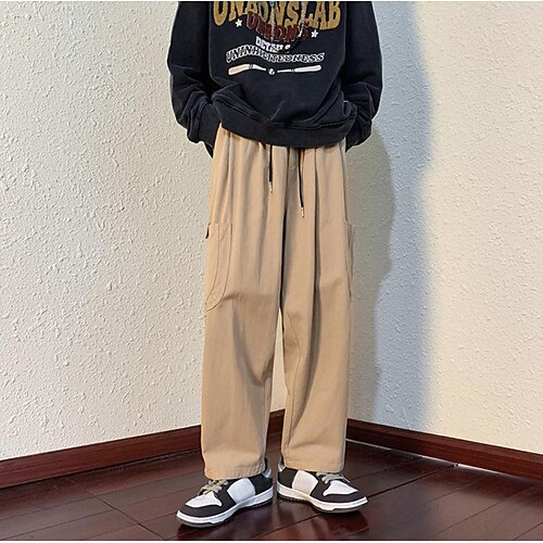 

Men's Trousers Casual Pants Wide Leg Multi Pocket Straight Leg Solid Colored Full Length Casual Daily Cotton Blend Fashion Stylish Black Army Green Inelastic