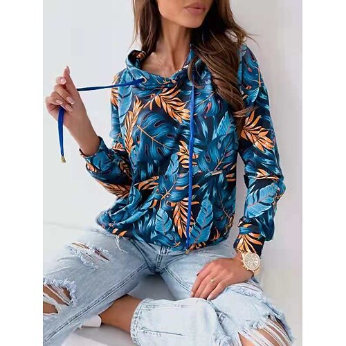 

Women's Pullover Casual Front Pocket Blue Brown Navy Blue Graphic Leopard Casual Hoodie Long Sleeve S M L XL 2XL