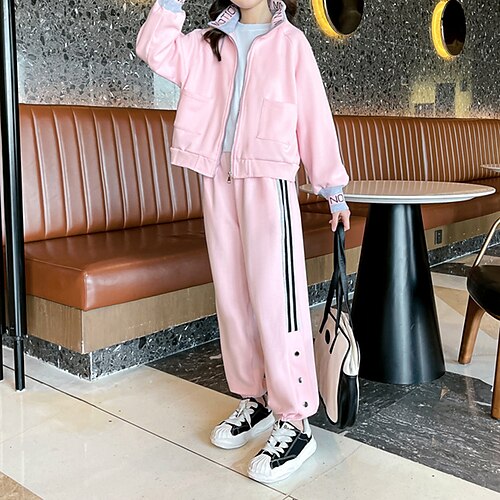 

Kids Girls' Solid Color Pocket Hoodie & Pants Set Long Sleeve Sports Outdoor Cotton 7-13 Years Fall Blue Pink / Spring / Maxi