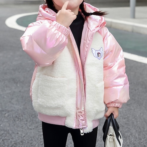 

Kids Girls' Coat Outerwear Color Block Letter Long Sleeve Coat Daily Cotton Active Cute Purple Pink White Winter Fall 2-6 Years