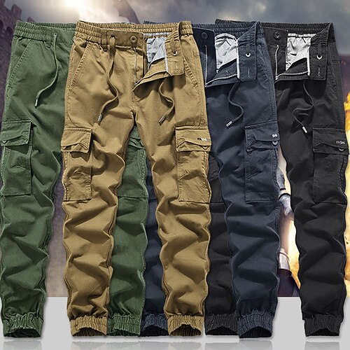 

Men's Cargo Pants Trousers Drawstring Elastic Waist Multi Pocket Solid Color Breathable Casual Daily Going out 100% Cotton Sports Stylish ArmyGreen Khaki Micro-elastic