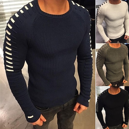 

Herre Bluse Pullover trøje Rillet Strikke Normal Strikket Helfarve Rund hals Hold Varm Moderne Moderne Arbejde Dagligdagstøj Tøj Forår & Vinter Sort Hvid L XL XXL