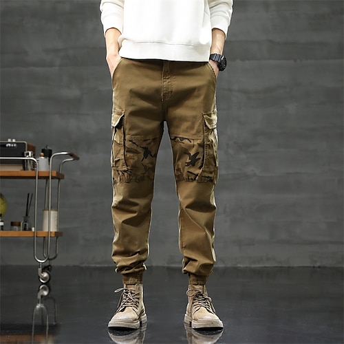 

Men's Cargo Pants Trousers Multi Pocket Elastic Cuff Solid Color Casual Daily Going out Sports Stylish ArmyGreen Yellow Micro-elastic