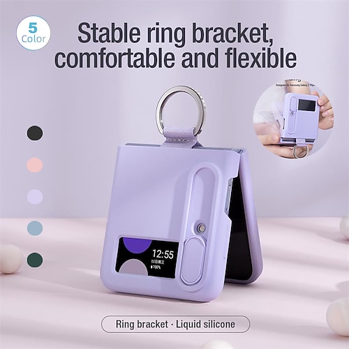 

Phone Case For Samsung Galaxy Flip Z Flip 4 Flip Full Body Protective Case with Ring Solid Colored Silica Gel