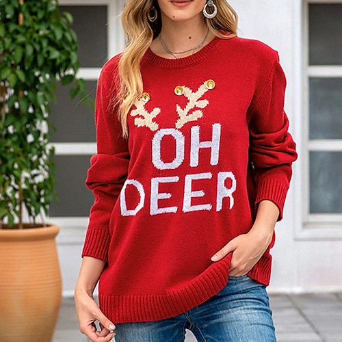 

Women's Ugly Christmas Sweater Pullover Sweater Jumper Ribbed Knit Knitted Letter Crew Neck Stylish Casual Outdoor Christmas Winter Fall Red S M L / Long Sleeve / Weekend / Regular Fit / Going out