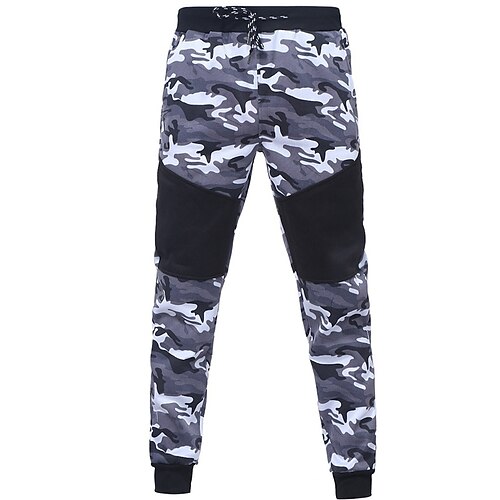 

Men's Active Joggers Trousers Pocket Drawstring Elastic Waist Patchwork Camouflage Comfort Breathable Full Length Casual Daily Going out 100% Cotton Sports Stylish Green Gray Micro-elastic