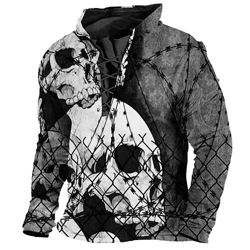 

Men's Sweatshirt Pullover Gray Standing Collar Skull Graphic Prints Lace up Sports & Outdoor Casual Daily 3D Print Basic Streetwear Designer Spring & Fall Clothing Apparel Hoodies Sweatshirts Long