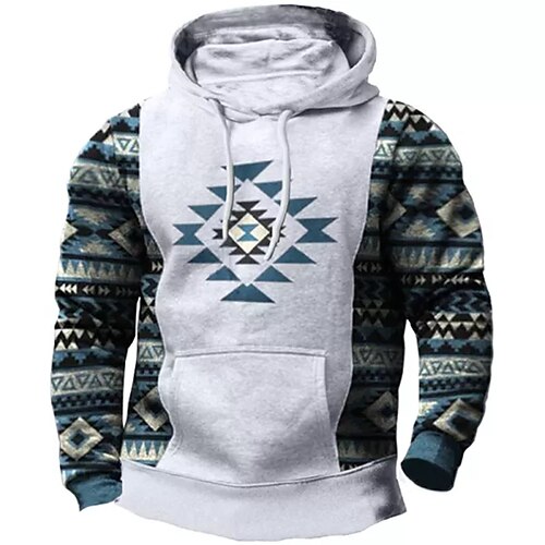 

Men's Pullover Hoodie Sweatshirt Blue Hooded Color Block Graphic Prints Print Daily Sports 3D Print Basic Boho Streetwear Spring & Fall Clothing Apparel Hoodies Sweatshirts Long Sleeve