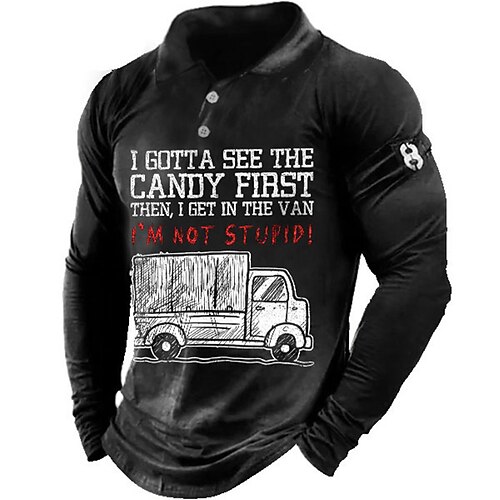 

Men's Collar Polo Shirt Golf Shirt Letter Car Graphic Prints Turndown Green Blue Gray Black 3D Print Outdoor Street Long Sleeve Button-Down Print Clothing Apparel Fashion Designer Casual Breathable