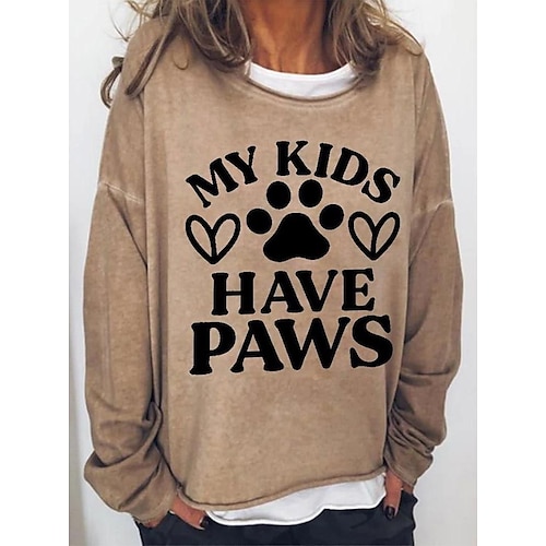 

Women's Sweatshirt Pullover Active Vintage Black Blue Camel Dog MY KIDS HAVE PAWS Casual Round Neck Long Sleeve S M L XL 2XL 3XL