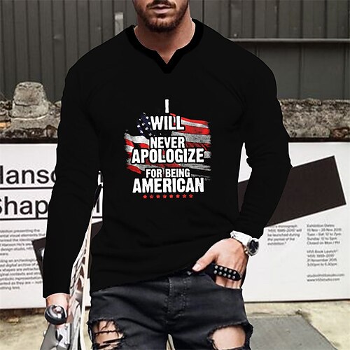 

Men's T shirt Tee Graphic Letter V Neck Black Print Street Sports Long Sleeve Button-Down Print Clothing Apparel Fashion Designer Casual Comfortable