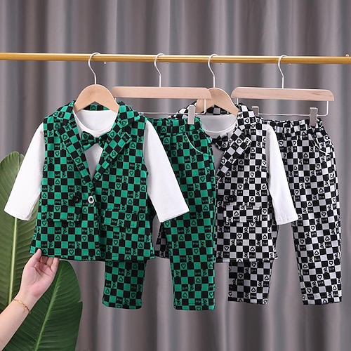 

2 pezzi Bambino (1-4 anni) Da ragazzo Camicia e pantaloni Completo Vestito A quadri Manica lunga Cotone Impostare Esterno Di tendenza Inverno Autunno 3-7 anni Verde Nero