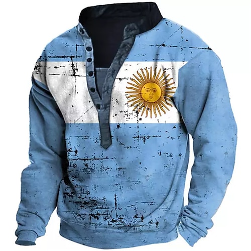 

Herren Sweatshirt Pullover Zur Seite fahren Blau Stehkragen Grafik-Drucke Bedruckt Casual Täglich Sport 3D-Druck Strassenmode Designer Casual Frühling Herbst Bekleidung World Cup Kapuzenpullover