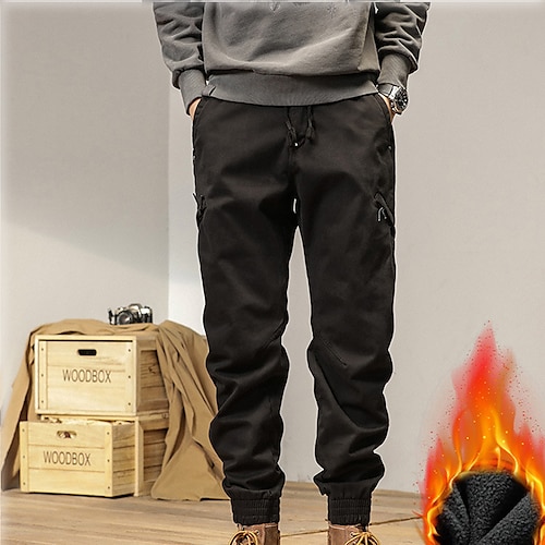 

Men's Cargo Pants Fleece Pants Joggers Winter Pants Trousers Drawstring Elastic Waist Multi Pocket Solid Color Comfort Warm Daily Holiday Streetwear Sports Fashion ArmyGreen Gray Micro-elastic