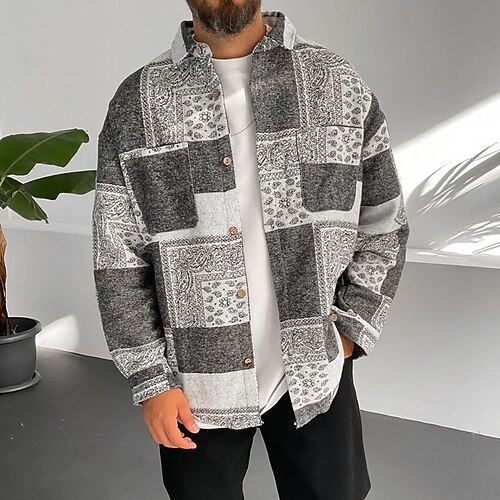 

Men's Flannel Shirt Shirt Jacket Shacket Overshirt Graphic Turndown Black / Gray White gray Purple Green / White Street Daily Long Sleeve Button-Down Clothing Apparel Fashion Casual Comfortable
