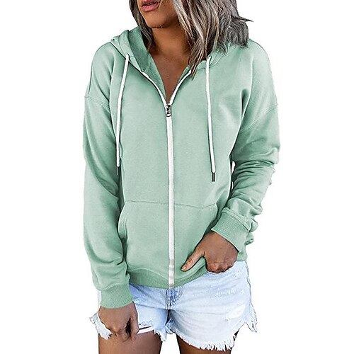 

Women's Zip Hoodie Sweatshirt Basic Zip Up Front Pocket Green Black Blue Solid Color Street Hoodie Long Sleeve S M L XL 2XL 3XL