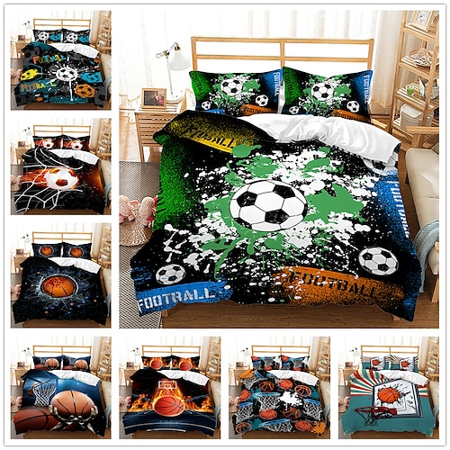 

Sports Series Football 3-Piece Duvet Cover Hotel Bedding Set Digital Printed Quilt Cover with Soft Lightweight Microfiber Including 1 Duvet Cover 2 Double/King/King Pillowcases (1 Pillow Case)