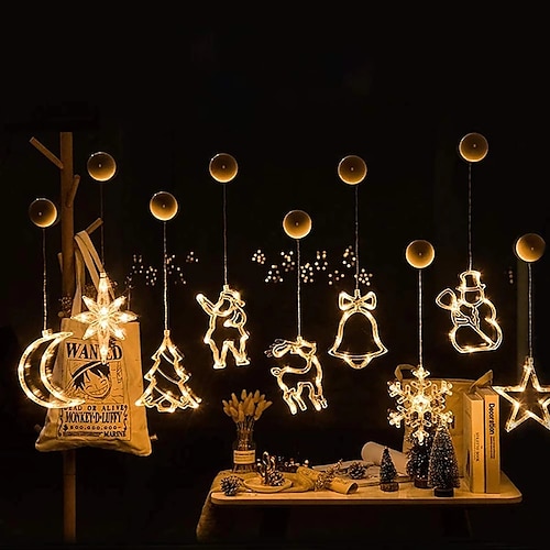 

Christmas Window Lights Decorations Santa Claus Elk LED Light Battery Powered Suction Cup Window Pendant Lamp Noel Natal New Year Home Decor