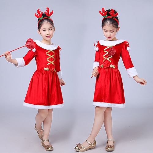 

Weihnachtsmann Kleid Santa Anzüge Mädchen Weihnachten Weihnachten Heiligabend Kinder Party Weihnachten Polyester Kleid