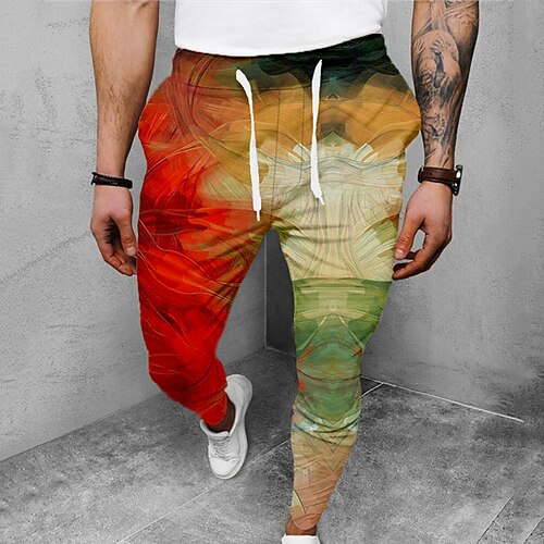 

Men's Joggers Trousers Casual Pants Drawstring Elastic Waist 3D Print Color Block Graphic Prints Comfort Casual Daily Streetwear Basic Fashion Purple Yellow Micro-elastic
