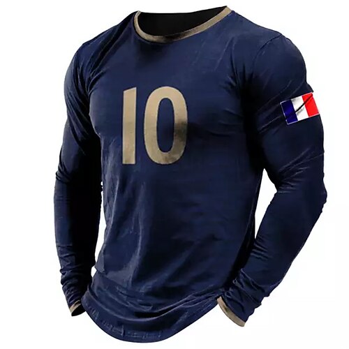 

Herren T Shirt Grafik-Drucke Rundhalsausschnitt Marineblau 3D-Druck World Cup Outdoor Strasse Langarm Bedruckt Bekleidung Basic Sport Designer Casual