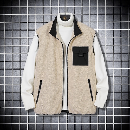 

Men's Vest Fleece Vest Daily Wear Casual Daily Winter Fall Regular Coat Stand Collar Regular Fit Warm Casual Daily Traditional / Classic Comfortable Jacket Sleeveless non-printing Plain with Pockets