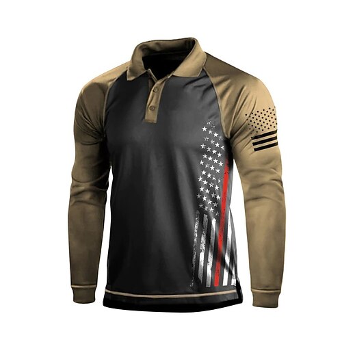 

Men's Golf Shirt National Flag Turndown Green Blue Khaki Gray 3D Print Outdoor Street Long Sleeve Button-Down Print Clothing Apparel Fashion Casual Breathable