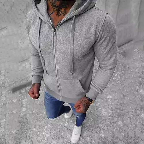 

Men's Full Zip Hoodie Jacket Green Blue Dark Gray Hooded Solid Color Zipper Pocket Sports & Outdoor Streetwear Cool Casual Big and Tall Winter Fall Clothing Apparel Hoodies Sweatshirts Long Sleeve