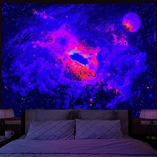 

Galaxy Blacklight UV Reactive Wall Tapestry Art Decor Dreamcatcher Blanket Curtain Picnic Tablecloth Hanging Home Bedroom Living Room Dorm Decoration Polyester