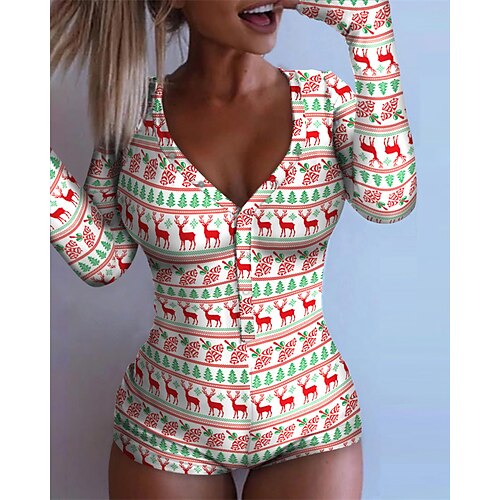 

Mulheres Maiô Imprimir Cada Decote V Casual Casa Natal Normal Manga Longa Branco S M L Inverno