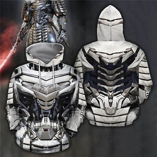 

Homme Sweat à capuche Argent Capuche Imprimés Photos Armure Viking Imprimer du quotidien Des sports 3D effet basique Vêtement de rue Design Printemps Automne Vêtement Tenue Pulls Capuche Pulls