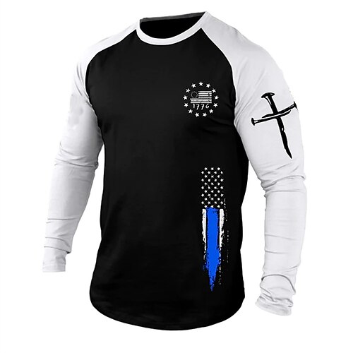 

Men's T shirt Tee Graphic Prints National Flag Crew Neck Black Hot Stamping Street Daily Long Sleeve Print Clothing Apparel Fashion Designer Casual Comfortable