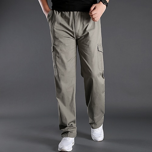 

Men's Cargo Pants Trousers Multi Pocket Straight Leg Solid Color Comfort Breathable Full Length Casual Daily Going out 100% Cotton Sports Stylish Khaki Light Grey Inelastic